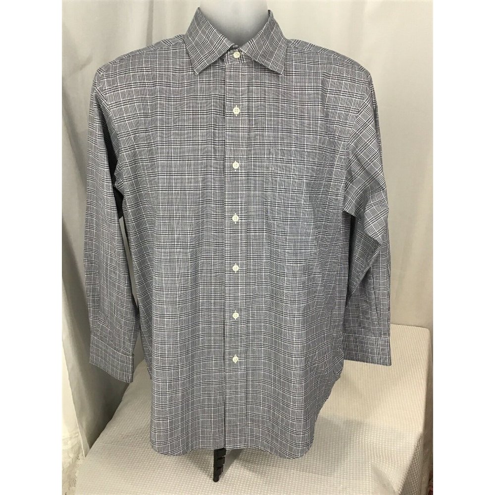 American Living Wrinckel Free Shirt Long Sleeve Plaid Gray Size 16 32/33